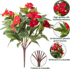 Nigirior Artificial Fake Flowers for Outdoor Décor 6 Bundles UV Resistant Fake Plants for Planter Faux Impatiens for Home Porch/Garden Stunning（Red）