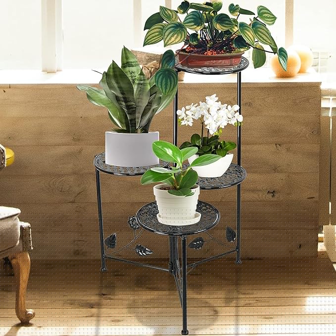 Plant Stand Indoor Outdoor, 3/4 Tier 30" Tall Metal Flower Pot Holder Shelves for Multiple Plants, Multi Tiered Planter Rack Display Shelf for Patio Garden Living Room Corner(Black)