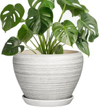 Indoor Plant Pots 8 Inch - Ceramic Plant Pots with Drainage Hole and Saucer, Large Flower Pot for Indoor Plants Outdoor, Round Planters, Garden Decor, Gifts for Plant Lovers, Textured Grey