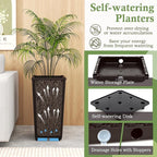 Giantex Set of 2 Outdoor Wicker Flower Pot, 23 Inch Tall Planters with Drainage Hole, Self-Watering Tray, Rattan Flower Pots, Indoor Outdoor Decoration for Front Porch Balcony Entryway (Dark Brown)