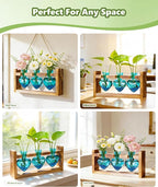 Nacome Plant Terrarium Propagation Stations: Mothers Day Gifts for Mom Plant Lovers Women Wife Daughter - 3 Bulb Glass Vases with Wooden Stand Tabletop for Hydroponics Home Garden Decor