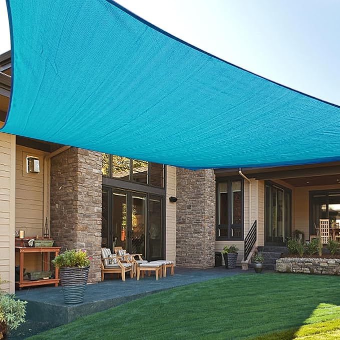 LOVE STORY Custom Size 5'x7' Turquoise Blue Sun Shade Sail Rectangle UV Block Canopy Patio Sail Sunshades Fabric for Outdoor Garden Carport (We Make Custom Size)