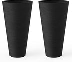 Kante Tall Round Planter Set of 2, 18" H Large Decorative Planter Pots for Outdoor Indoor Garden Patio Front Porch (Black)