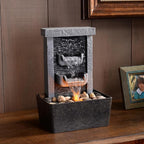 GOSSI Indoor Waterfall Fountain, 10.3" Tabletop Water Fountain with LED Lights & River Rocks, Relaxing Home Office Decor