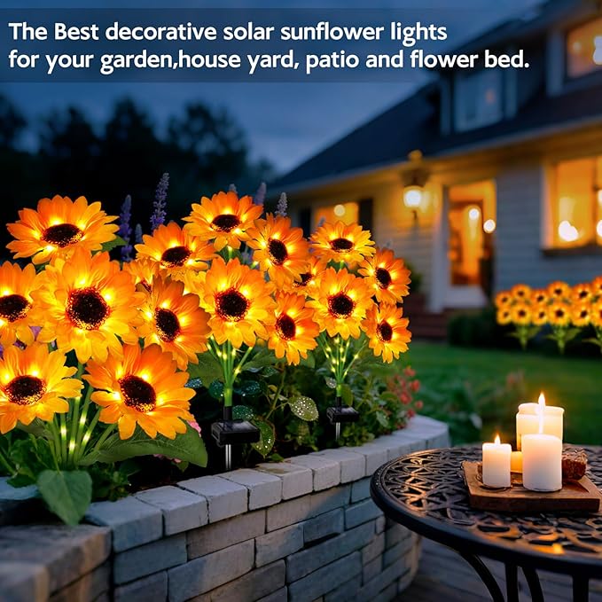 Solar Sunflower Lights Outdoor Garden Decor, 4 Pack Solar Flowers Lights with 18 Sunflowers, Waterproof Fall Decor Stake Decorative Light Auto ON/Off for Garden Yard Patio, Gift for Women