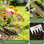 2Pcs Weed Puller Tool - 2026 Portable Manual Weeding Tools Gardening, 5 Teeth Head Stainless Steel Hand Garden Weeding Rake, Weed Remover Tool for Gardening Backyard Yard Farm Planting