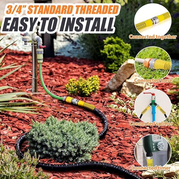 Heavy Duty Flat Garden Soaker Hose 50FT, Flexible Water Hose Irrigation Tubing, Leakproof Drip Hose Watering for Garden, Lawn, Flower Bed, Vegetable