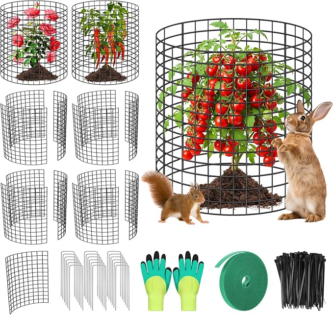 6 Pack Plant Protector from Animals,16" x 12" Wire Garden Plant Protectors,18pcs Pre-Bent Metal Mesh Plant Protectors with Zip Tie and Stake, Garden Plant Cage for Flower Vegetable to Keep Animals Out