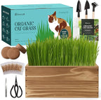 5-Pack Cat Grass Kit for Indoor Cats with Wood Planter, Grow Organic Non-GMO Wheat Grass in 4-7 Days, Aids Digestion & Hairball Control, Ideal Birthday Gift for Cat Lovers