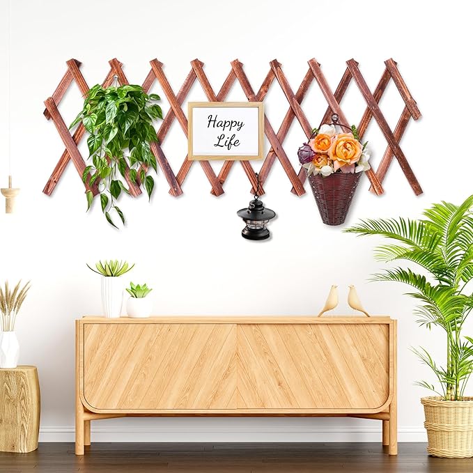 Expandable Garden Lattice Fence, Wooden Trellis for Climbing Outdoor Plants, Stretchable Panel Wall Trellis Vertical Rack Wood Frame Patio Decorative for Vine Ivy Rose