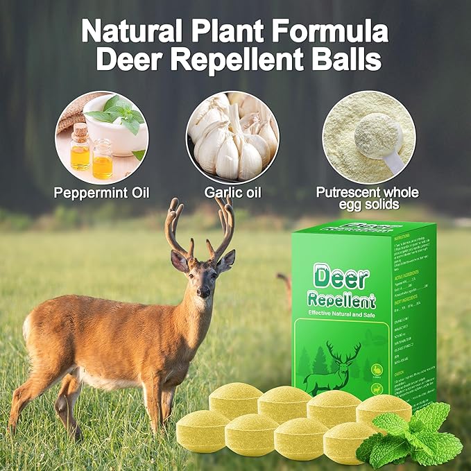 36 Pack Peppermint Deer Repellent, Deer & Rabbit Repellent Ball for Plant Yard Garden Outdoor, Deers Deterrent for Outdoor, Keep Deers and Rabbits Out Natural Ingredients Pet Safe, Yellow