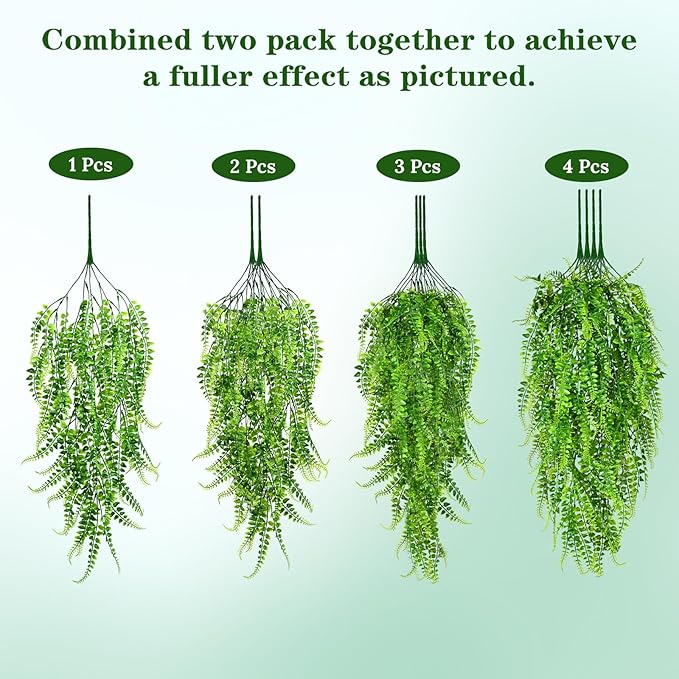 Waipfaru 8Pcs Fake Ferns Fake Hanging Plants Artificial Ferns for Outdoors，UV Resistant Plastic Fake Plants for Indoor Wall Porch Wedding Party Holiday Decor
