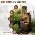 38.2" Tall Water Fountain Outdoor Garden,4 Tiers Modern Cascading Bowls and Stacked Stones Indoor Fountains with LED Lights for Garden, Patio, Deck, Porch, Backyard and Home Art Decor(Grey)