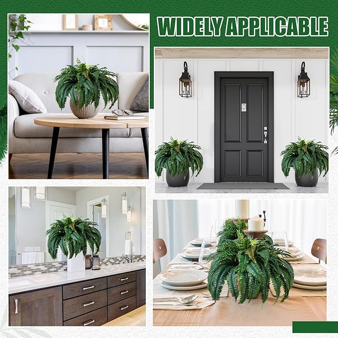 Giegxin 1 Pack 49''/95 Leaves Artificial Ferns for Outdoors, Large Fake Boston Ferns Bush, Realistic UV Resistant Faux Silk Plants for Porch Patio Hanging Garden Balcony Office Living Room Decor