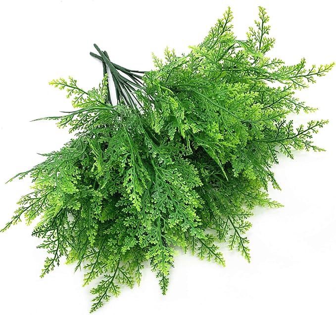 PASYOU Artificial Ferns Plants for Decoration, Fake Plastic Plant Greenery Grass Faux Fern Leaves Shrubs Stems for Outdoor Indoor Home Garden Party Office Wedding Christmas DIY Decor - 8 Pack