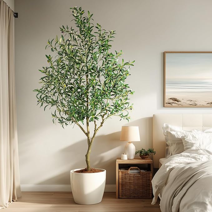 Large Artificial Olive Tree Faux Trees Indoor Outdoor Realistic Floor Plant Tall Fake Plants for House Modern Home Living Room Master Bedroom Office Front Porch Decor Outside Patio para decoracion