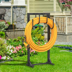 Garden Hose Holder Reel, Upgraded Metal Hose Reels Holds 150ft Hose with 4 Large hooks, Heavy Duty Freestanding Water Hose Holders, Detachable Hose Storage Hanger for Outside