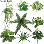 Artificial Plants Faux Greenery for Outdoor Porch Planter, UV Resistant Fake Realistic Large Shrubs Bushes Plastic Green Filler for Spring Outside Front Door Patio Decoration, 8 Bundles