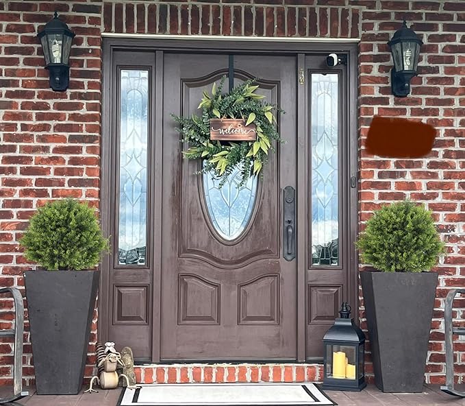 2ft Artificial Cedar Topiary Ball Trees Outdoor, 24" UV Resistant Faux Potted Plants Outside, Realistic Fake Greenery Evergreen Pine Cypress Bushes Shrubs for Front Porch Planter Indoor Decor Set of 2