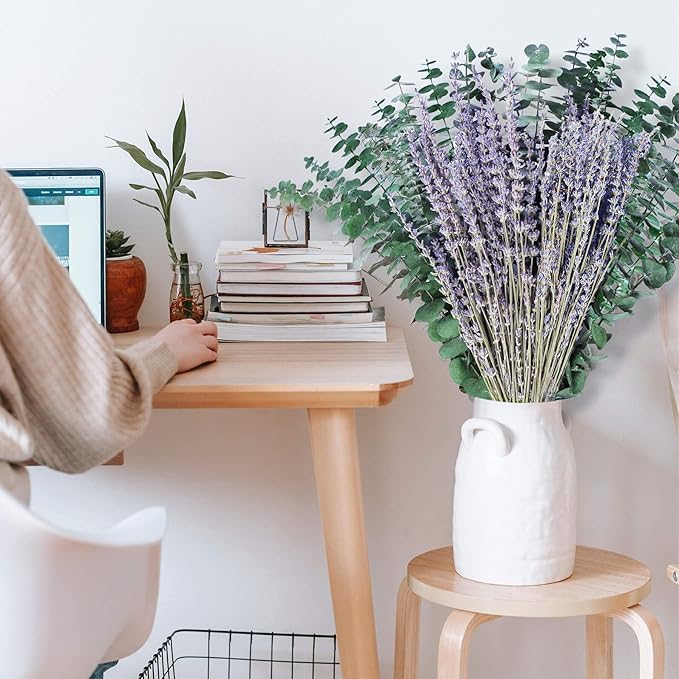 70PCS Preserved Eucalyptus Stems & Dried Lavender Bundles for Shower, 17'' Natural Real Live Eucalyptu Leaves Greenery Hanging Lavender Flowers Shower Plant, Fragrance, Vase Decor