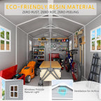 PIPLEO 8x12 FT Resin Outdoor Storage Shed with Floor, Plastic Garden Storage Shed with Lockable Door & Vent, All Weather Versatile Tool Shed for Backyard, Patio, Lawn, Cloud Gray