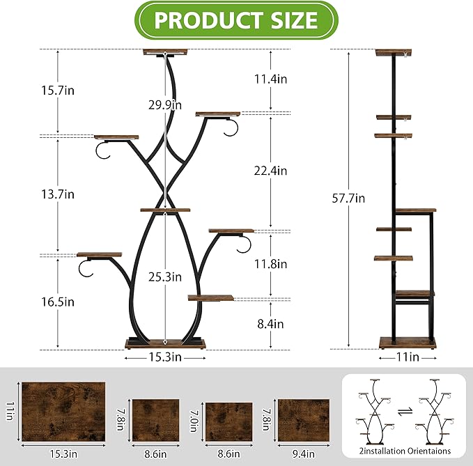 EVAWOO Plant Stand Indoor with Grow Lights - 58" Tall Plant Shelf Indoor, 8 Tiered Corner Lighted Plant Stand for Indoor Multiple Plants, Metal Flower Stands Display Rack for House, Patio, Black