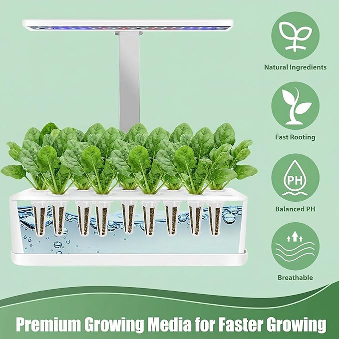 Spinach Seed Pods Kit for Hydroponic, 12 Pods Grow Anything Hydroponics Kit for Indoor Garden, Hydroponics Supplies with 12 Grow Sponges, 12 Plant Baskets, Spinach Seeds - 12 POD