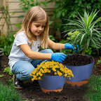 ZMTECH 10 Inch Plant Pots Set of 2 Planters for Indoor Plants Self Watering Pots Flower Pots with Drainage Holes and Saucer for Outdoor Plants(Blue with Brown)