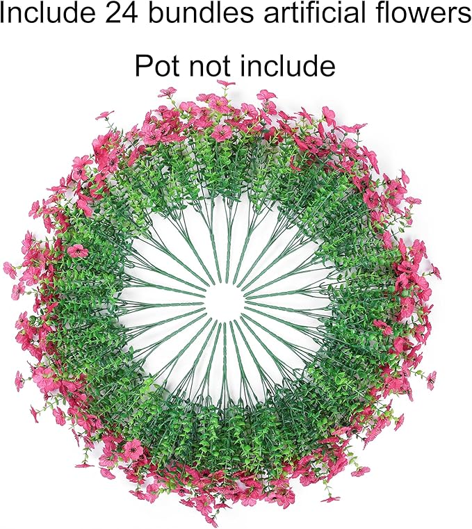 Ivydale Artificial Flowers for Outdoor 24 Bundles Fake Mums with Eucalyptus Leaves UV Resistant Silk Faux Daisy Flower Plant for Outside Home Porch Patio Window Box, Rose