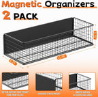 ULIBERMAGNET Magnetic Baskets Fridge Organizers, Large Capacity Metal Wire Mesh Basket Spice Rack for Fridge Storage, Magnetic Shelf for Garage, Laundry, Kitchen, Workshop, Cabinet(2 Pack)