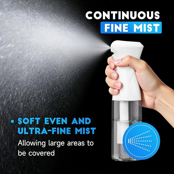 Spray Bottle for Hair, Continuous Ultra Fine Mister Spray Bottle, Refillable Water Sprayer for Hairstyling, Plants, Pets, Cleaning, Skincare (3 Pack 10.1OZ/300ML,White+Pink+Terracotta)