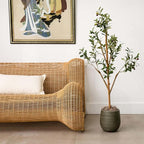 Nearly Natural Olive Tree Artificial Indoor 4FT Tall Silk Faux Olive Tree for Home and Office Decor, Fake Potted Olive Tree with Natural Wood Trunk, Realistic Olive Tree Branches and Lifelike Fruits