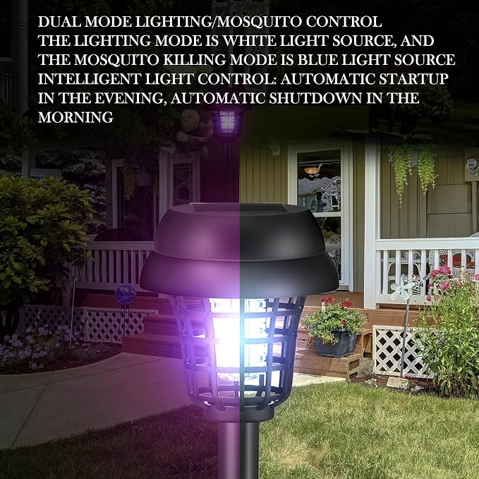 Qualirey 4 Pcs Solar Bug Zapper Waterproof Mosquito Killer Solar Light Power Repellent Lamp for Moth, Gnat, Fly, Small Flying Insect Indoor Outdoor Garden Patio, Purple & White (Plastic, Black)