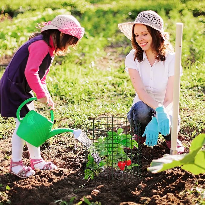 10 Packs 12" x 12" Wire Plant Protectors Wire Plant Cages Metal Mesh Plant Cage Chicken Wire Cloche with Ground Stakes and Nylon Ties Protect Plants,Garden,Shrubs and Vegetables from Animals-30 PCS