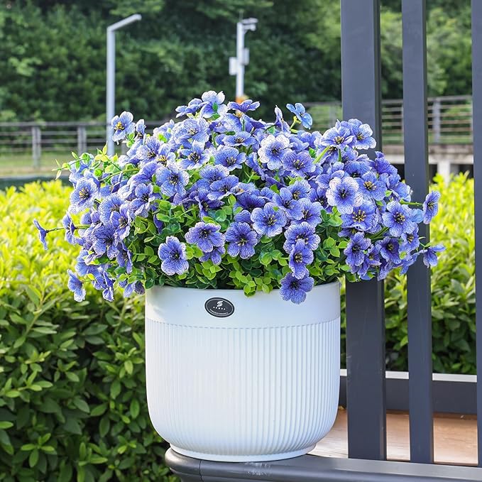 Alupssuc 24 Bundles Artificial Flowers for Outdoors Decoration, UV Resistant Silk Faux Daisy Flora Spring Fake Plastic Plants Greenery for Outside Indoor Yard Home Porch Window Box Decor, Blue