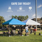 CROWN SHADES 8x8 Pop Up Canopy, Patented Center Lock One Push Instant Popup Outdoor Canopy Tent, Newly Designed Storage Bag, 8 Stakes, 4 Ropes, Silver-Coated Sky Blue