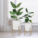 Oakrain Planters for Indoor Plants, Set of 2 Modern Planter with Stand, Decorative Metal Planter Pots for Living Room, Office, Garden, Balcony, 8"&10", Off-White