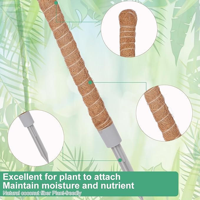 2 Pack Moss Pole, 28 Inch Monstera Plant Support, Moss Poles for Climbing Plants Indoor DIY, Coco Coir Plant Pole Moss Plant Stick Support Stake Kit for Potted Plants, Pothos, Philodendron