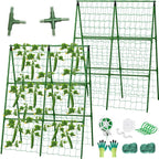 2 Packs Cucumber Trellis for Raised Beds, 31 X 47 Inch Adjustable Size A-Frame Garden Trellis for Climbing Plant Outdoors with Climbing Net and Plant Support Clip for Vegetable Grape Garden Supplies
