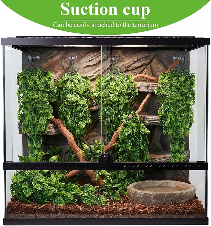 Suncalla Reptile Plants Terrarium Hanging Plants Vines Boston Climbing Terrarium Plant with Suction Cup for Bearded Dragons Lizards Crested Gecko Snake Crab Tank(Popular Series,Green)