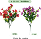 Artificial Flowers for Outdoor Fake Plants for Spring Decoration,Faux Eucalyptus Flowers for Planter UV Resistant Lifelike for Home Porch Garden (Red/Light Purple)