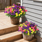 Artificial Impatiens Flowers for Outdoors, 6 Bundles Multicolor Silk Fake Flowers for Spring Summer Decoration, UV Resistant Faux Plants Plastic Bouquet for Home Planter Porch Patio Yard Decor