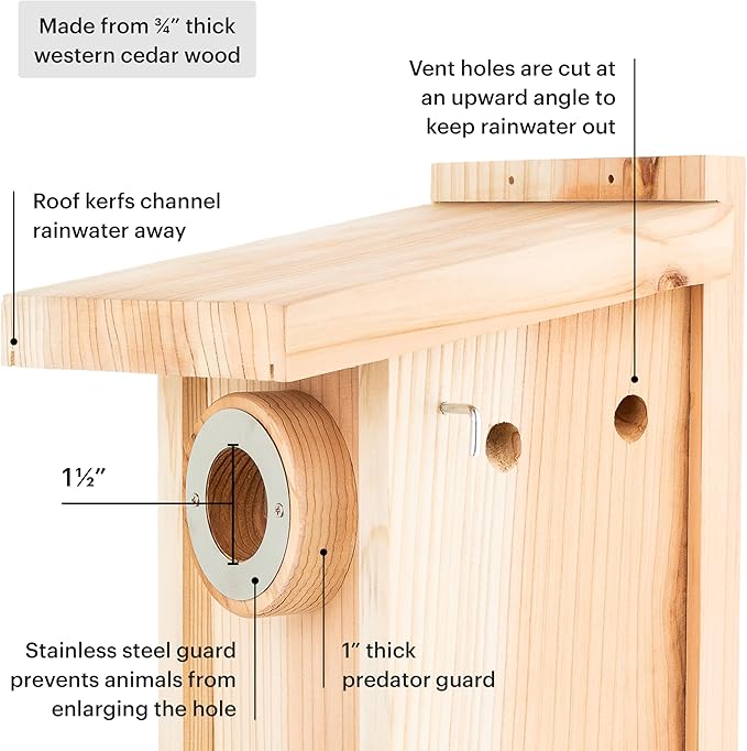 WHITEHORSE Bluebird House - Weatherproof Bird House for Outdoors - Cedar Birdhouse Built to NABS Specs - Nest Box for Bluebirds, Chickadees, Titmice, Wrens, Nuthatches & More (15” Floor)