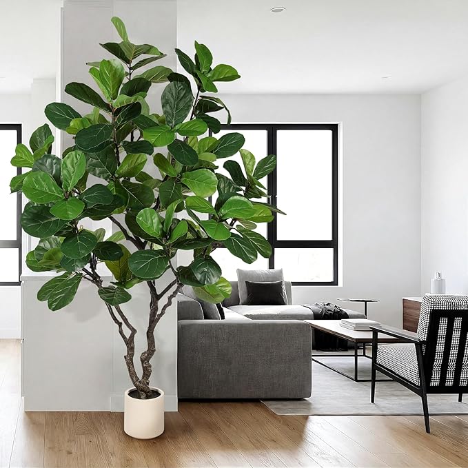 Fiddle Leaf Fig Tree 8ft - Extra Large Faux Fiddle Leaf Fig Tree with White Planter- Fig Tree with 108 Fiddle Leaves, Realistic Fiddle Leaf Fig Tree Artificial Indoor for Home Office Decor