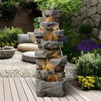 Sunlinua 58" H Outdoor Water Fountain with 7 Tiers New Upgraded Large Cascading Realistic Rock Waterfall Fountains with Lights Outdoor Water Fountain for Garden Patio Backyard Porch Home Decor