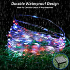 cshare Red White and Blue Solar Fairy Lights, Memorial Day Lights Waterproof Outdoor 39.4ft 120LED 8 Modes Memory Function Independence Day Memorial Day Decorations, CS-SL-5M