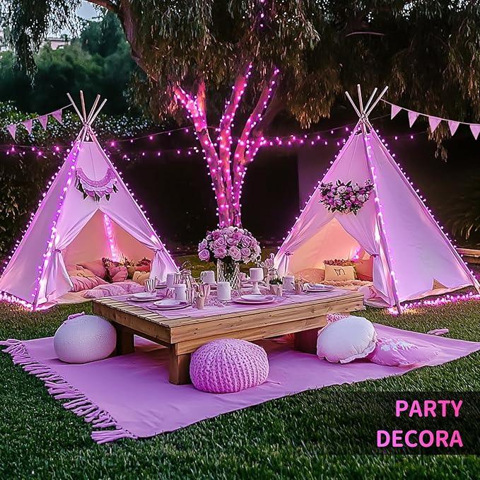 JMEXSUSS Pink Christmas String Lights 600 LED 168ft Remote Timer Clear Wire Pink Fairy Lights for Romantic Dinner Bedroom Tree Outdoor Patio Wedding Party Christmas Room Decor