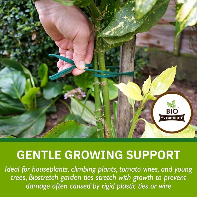 Bio-Stretch Soft Garden Plant Ties for Indoor & Outdoor Plants - Strong & Stretchy Cut-to-Length Plant Tape for Climbing Plants, Tomato Vines & Home Gardening (130 ft / 40M)