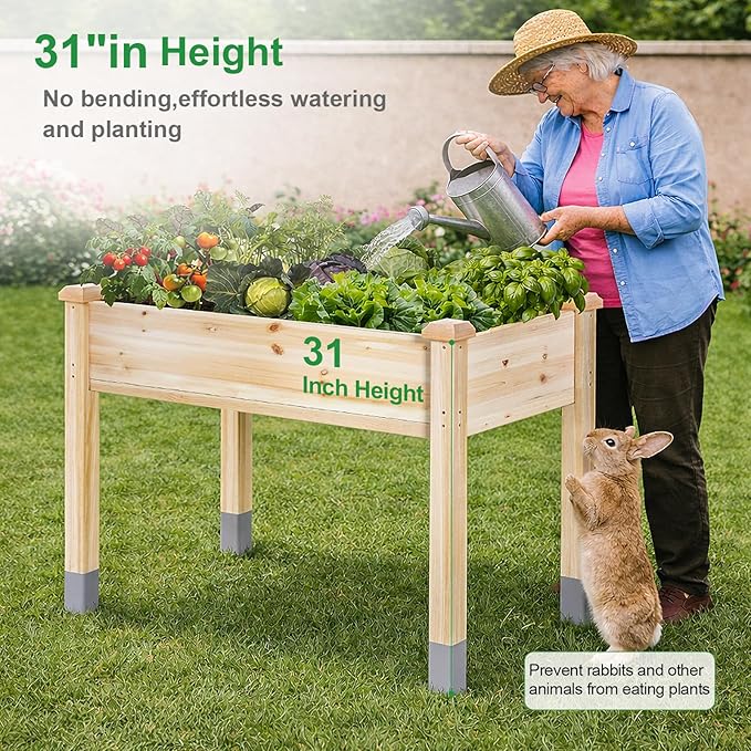 MIXC 331 lb Capacity Wooden Raised Garden Bed with Legs, 48x24x31 in. Elevated Reinforced Large Planter Box for Vegetable Flower Herb Outdoors - Beam and Column Structure - Unmatched Strength Outlast