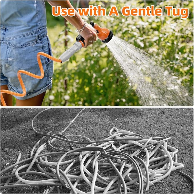 SPECILITE 3/8” Lightweight Coil Garden Hose 50 FT, EVA Retractable Curly Water Pipe with 6-Pattern Spray Nozzle for Boat, Greenhouse, Yard, Patio (Orange)